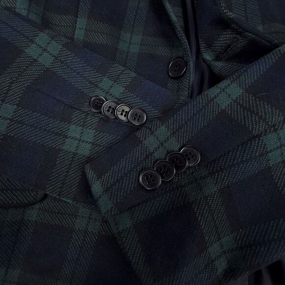 NEW Zara Tartan Plaid 2 Button Blazer Jacket with Elbow Patch Mens Small Green - Picture 10 of 12